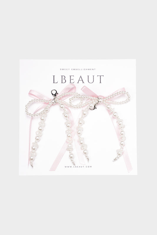 Pearl and Ribbon Bow Charm Set(6 PACKS)