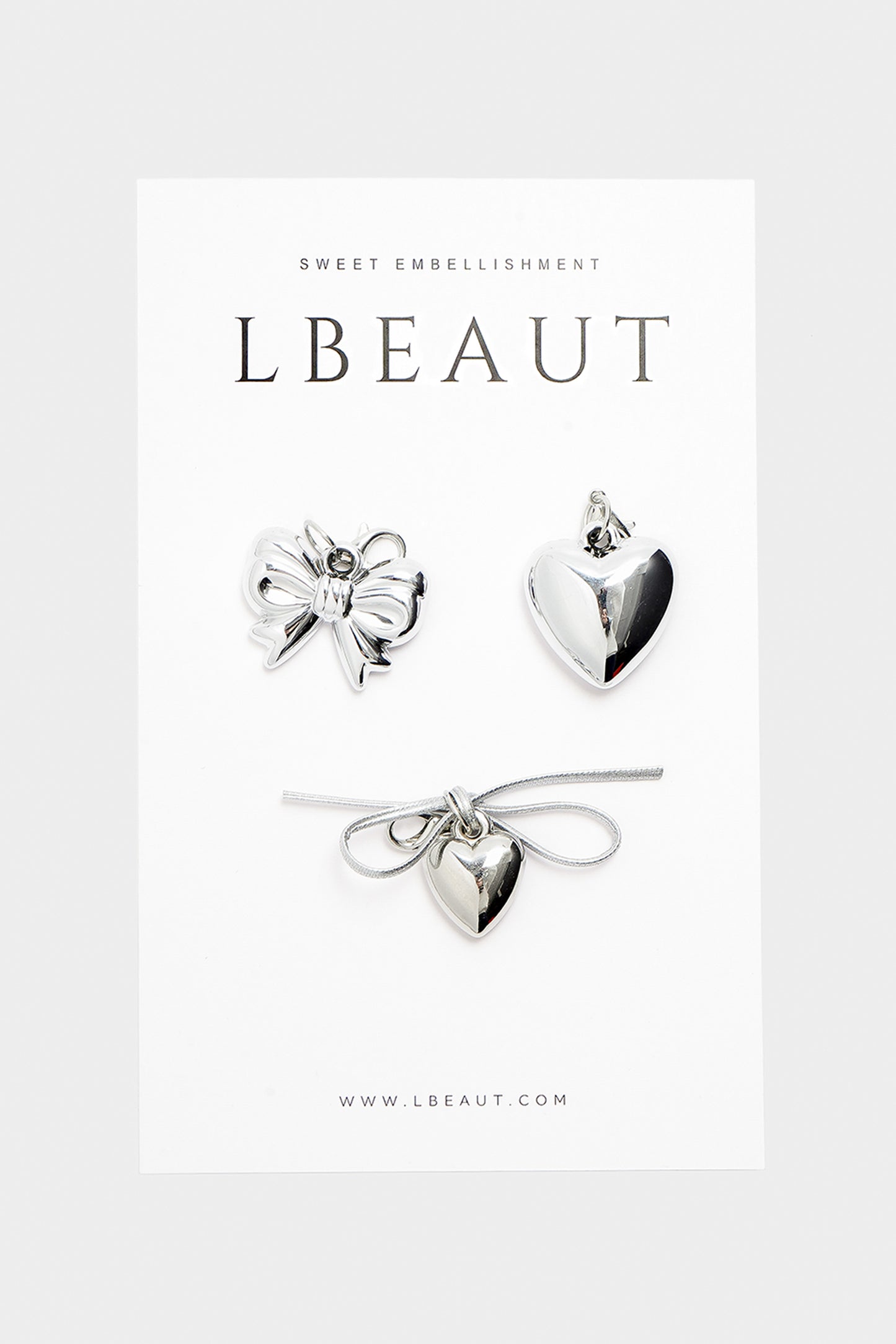 Silver Heart & Bow Charm Set(6 PACKS)
