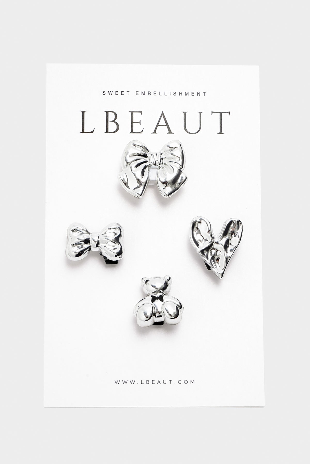ACCS-SILVER SET-005 Bow, Heart & Bear Metallic Charm Pack