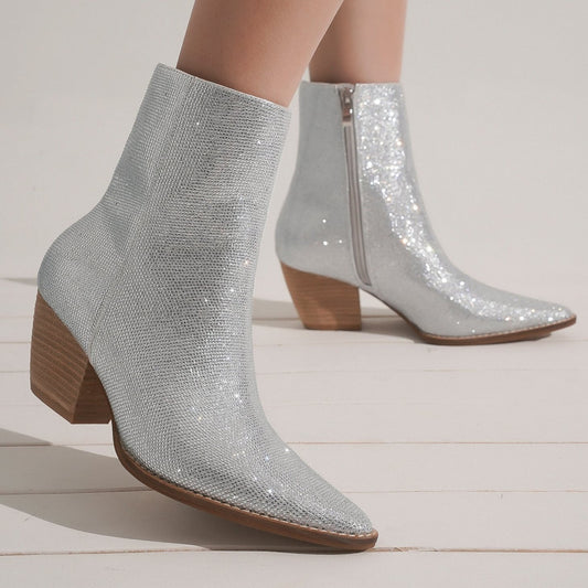 Rhinestone Block Heel Ankle Boots‚ ARISA-01-R1