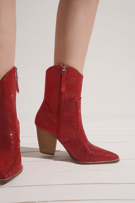 Beast Fashion Women's Sparkle Block Heel Ankle Boots ‚ AUTUMN-06NC