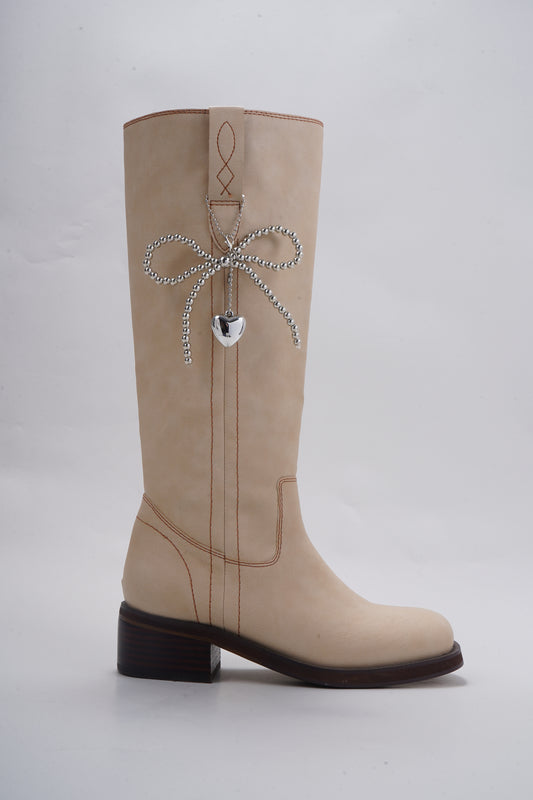 Metallic Beaded Bow with Heart Charm(6 PACK)