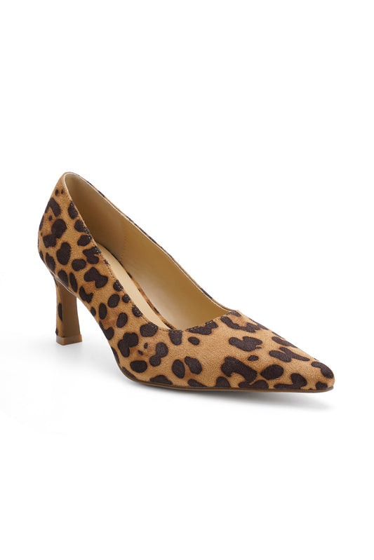 TRINEE-05 Leopard Animal Print Pointed-Toe Mid-Heel Pumps