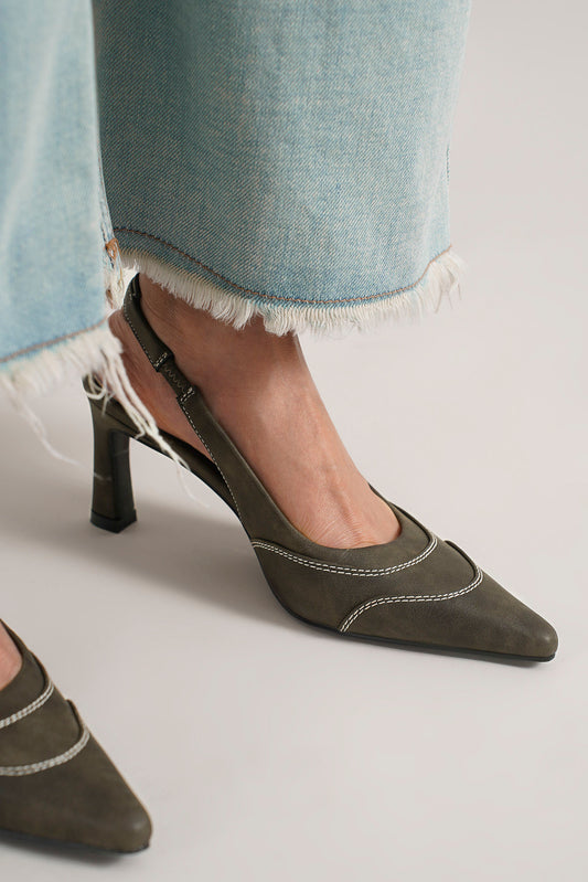TRINEE-15 Stitches Slingback Heels