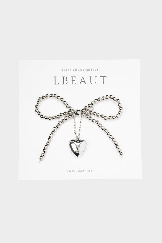 Metallic Beaded Bow with Heart Charm(6 PACK)