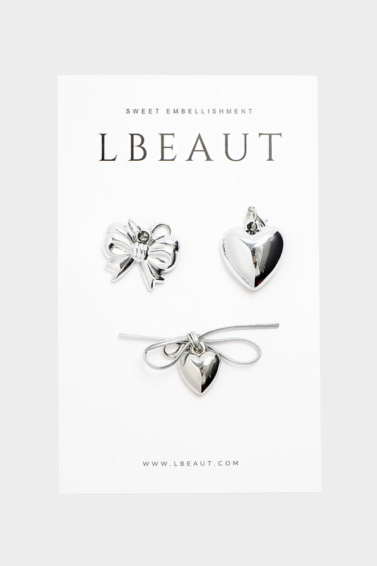 Silver Heart & Bow Charm Set(6 PACKS)